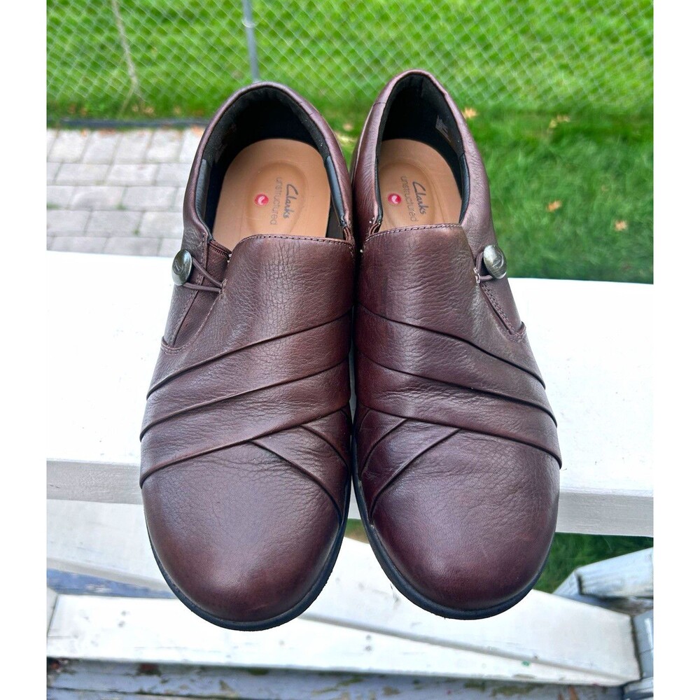 Clarks Unstructured Women’s Size 10 M Brown Leather Slip-On Comfort Shoes
